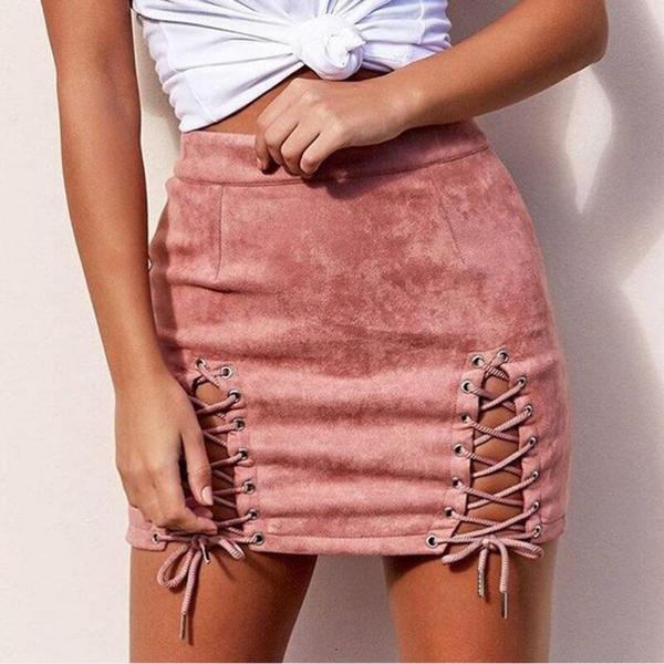 Lace Up Suede Mini Skirt