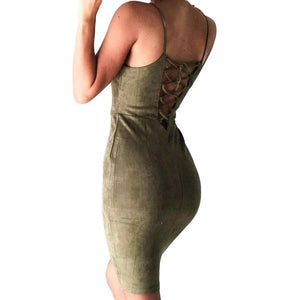 Backless Lace Up Suede Dress