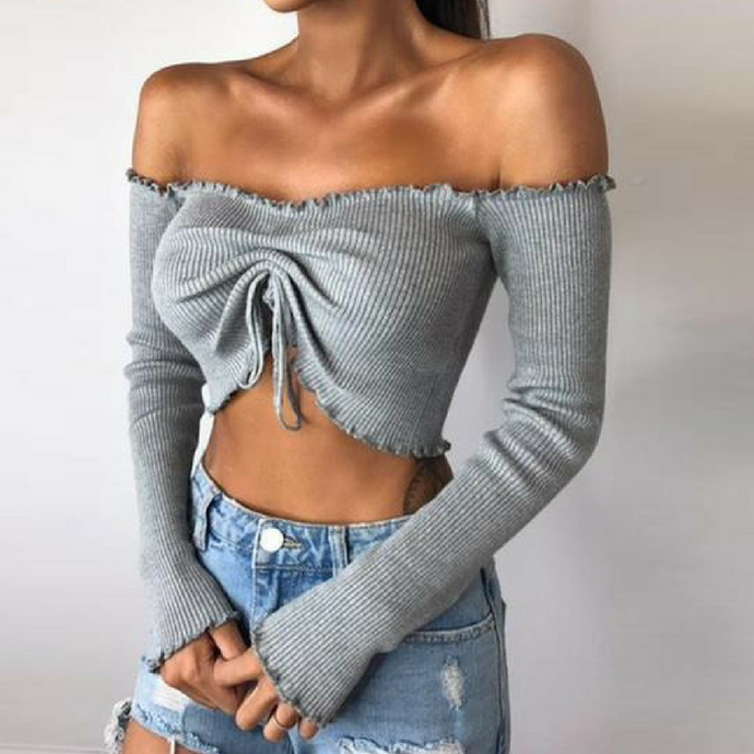 Pleated Off Shoulder Crop Top