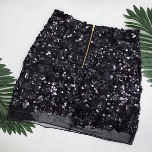 Sequin High Waist Black Skirt