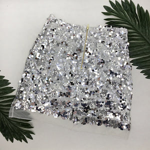 Sequin High Waist Silver Skirt