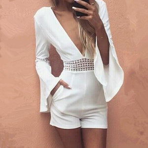 Deep V Neck Flare Sleeve Jumpsuit