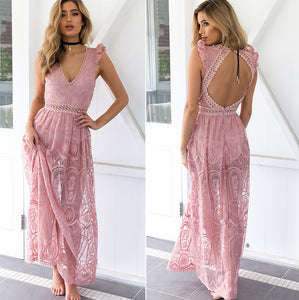 Hollow Out Lace Long Dress