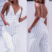 V Neck Striped Jumpsuit