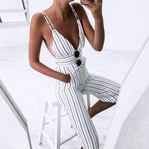 V Neck Striped Jumpsuit