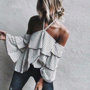 Stripe Halter Ruffles Top