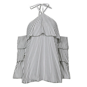 Stripe Halter Ruffles Top