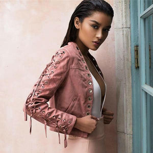 Lace Up Pink Suede Jacket