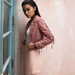 Lace Up Pink Suede Jacket