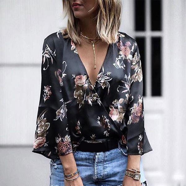 Deep V Neck Floral Top