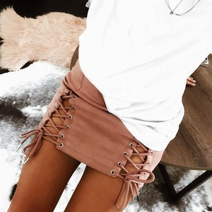 Lace Up Suede Mini Skirt