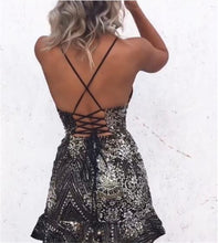 Sequined Backless Lace Up Dress