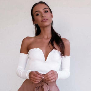 Deep V Neck Long Sleeve Crop Top