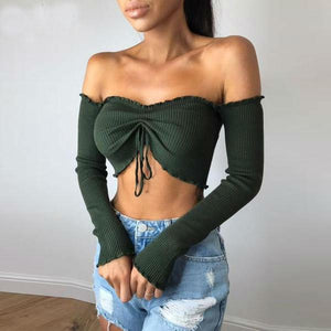 Pleated Off Shoulder Crop Top